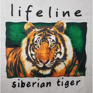 Vintage T Shirt Single Stitch Life Line Siberian Tiger Maria Macey Sz Large 1992